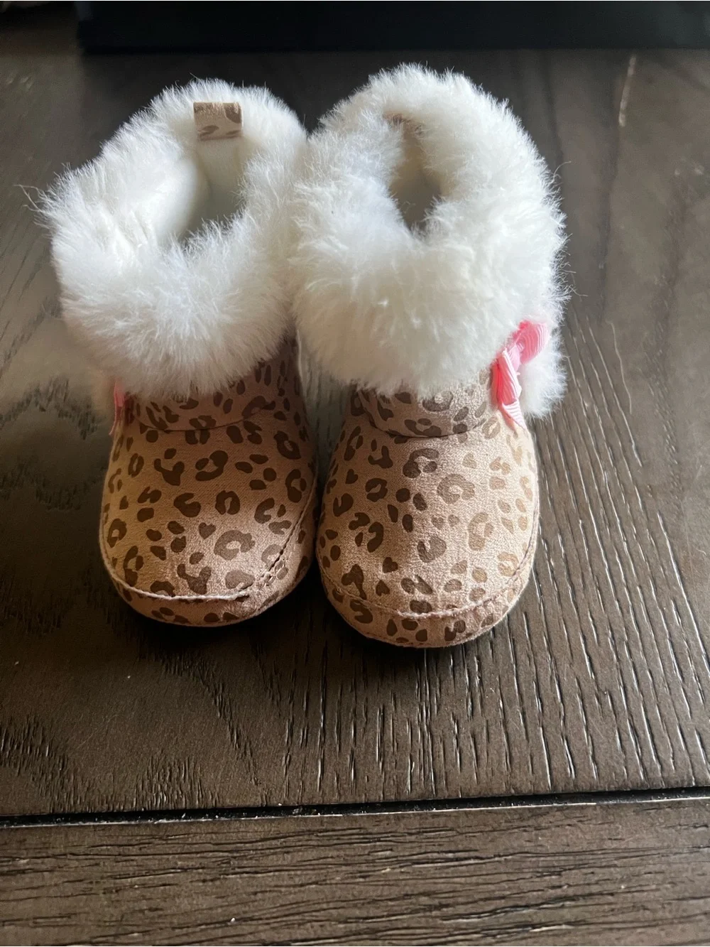 Carter's Leopard Print Faux-Fur Baby Booties with Pink Bow